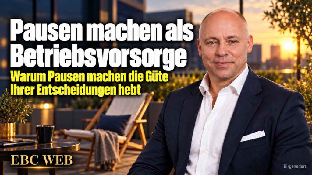 Pausen machen als Betriebsvorsorge: Der freie Nachmittag im Kopf. EBC Eller Business Consulting zeigt, wie Erholung den Engpass Inhaber entlastet und Entscheidungen schärft.