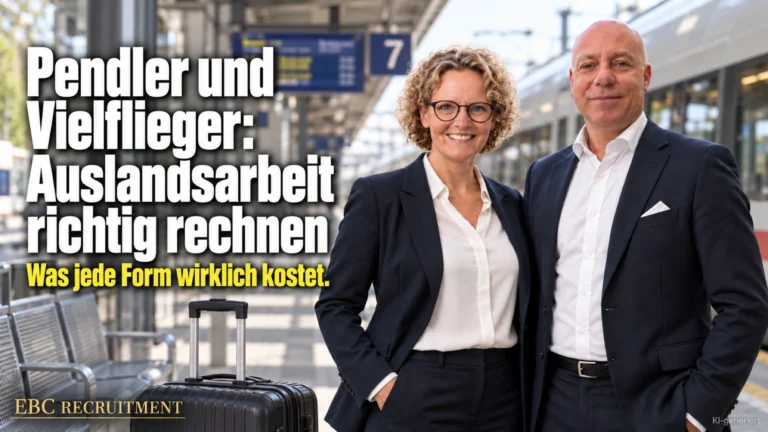Pendler und Vielflieger: Auslandsarbeit richtig rechnen. Was jede Form wirklich kostet. EBC Recruitment vergleicht Dienstreisen, Remote-Arbeit und Personalkosten.