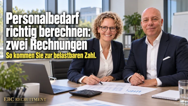 Personalbedarf richtig berechnen: zwei Rechnungen. So kommen Sie zur belastbaren Zahl. EBC Recruitment rechnet Nettopersonalbedarf und Stellenplanung in der Personalbedarfsplanung durch.