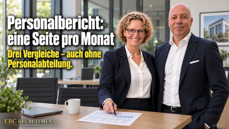 Personalbericht: eine Seite pro Monat. Drei Vergleiche – auch ohne Personalabteilung. EBC Recruitment erklärt Soll-Ist-Vergleich und Benchmarking im Personalcontrolling.