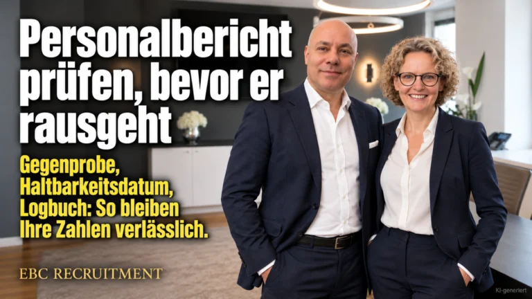 Personalbericht prüfen, bevor er rausgeht: Gegenprobe, Haltbarkeitsdatum, Logbuch: So bleiben Ihre Zahlen verlässlich. EBC Recruitment sichert Datenqualität und Dokumentation.