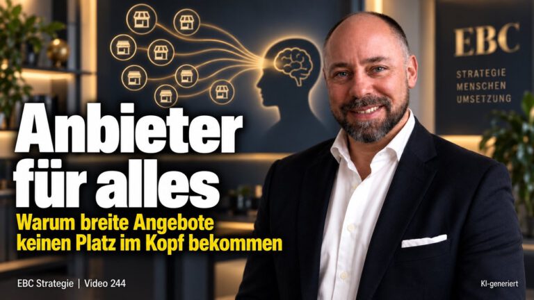 Positionierung: Warum Breite Sie Mandate kostet. Der große Markt als Falle. EBC Strategie zeigt, wie Sie eine Marktnische finden und über Empfehlung wachsen.