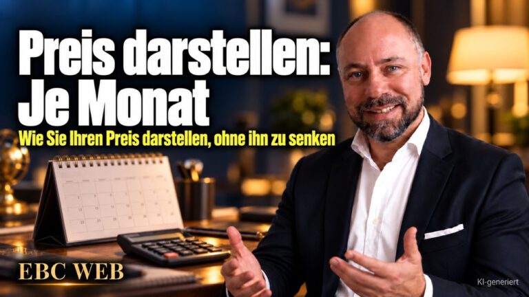 Preis darstellen: Je Monat. Die große Zahl im Angebot. EBC Eller Business Consulting zeigt, wie Preisdarstellung je Monat Honorar und Preisverhandlung entspannt.