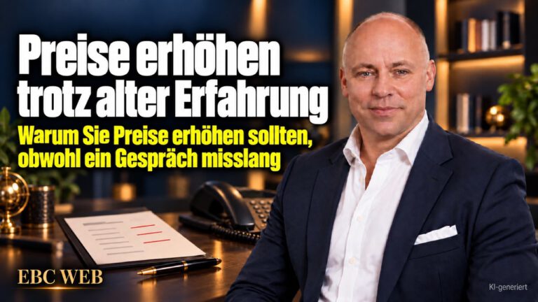 Preise erhöhen trotz alter Erfahrung: Ein Gespräch vor Jahren. EBC Eller Business Consulting zeigt im Vertrieb, wie Sie Preisanpassung und Honorar im Kundengespräch vertreten.