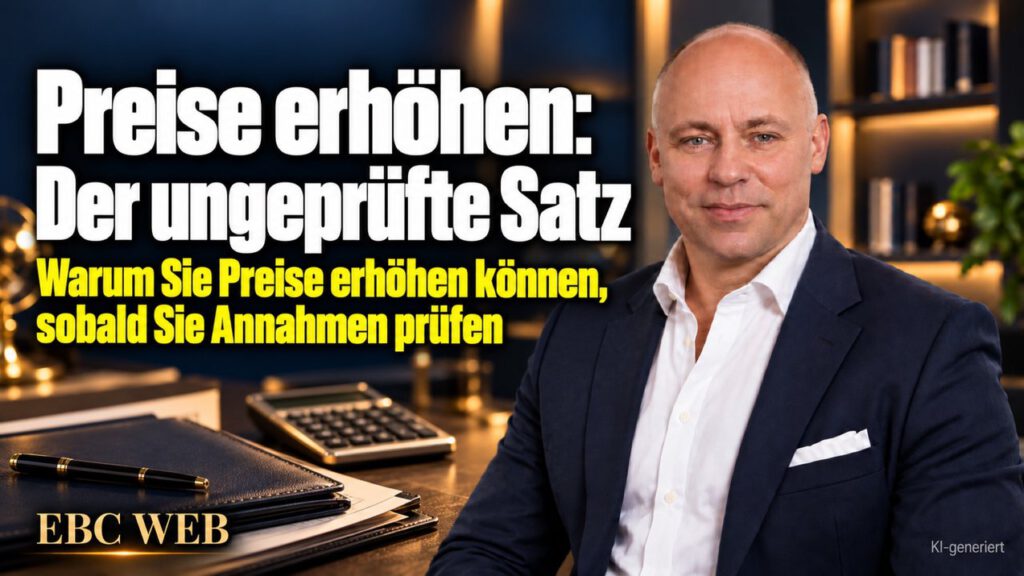 Preise erhöhen: Der ungeprüfte Satz. Seit sechs Jahren derselbe Preis. EBC Eller Business Consulting zeigt, wie ein Glaubenssatz Preisgestaltung und Honorar bremst.