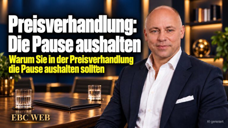 Preisverhandlung: Die Pause aushalten. Der Nachlass vor der Frage. EBC Eller Business Consulting erklärt, wie Verhandlungssicherheit das Honorar vor dem Preisnachlass schützt.