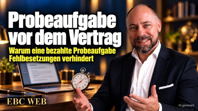 Probeaufgabe vor dem Vertrag. Sympathisch im Gespräch. EBC Eller Business Consulting erklärt, wie eine Arbeitsprobe bei externer Assistenz Fehlbesetzungen verhindert.