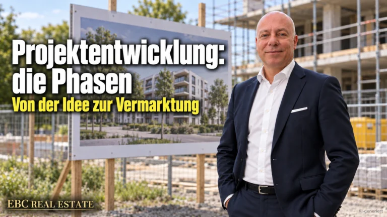 Projektentwicklung: die Phasen. Von der Idee zur Vermarktung. EBC Real Estate führt Projektentwickler durch Bebauungsplan, Ausschreibung, Meilenstein und Abnahme.
