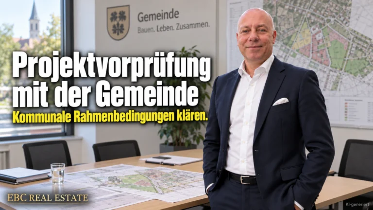 Projektvorprüfung mit der Gemeinde: Kommunale Rahmenbedingungen klären. EBC Real Estate zeigt Projektentwicklern Bauvoranfrage, Standortanalyse und Nutzungsänderung.