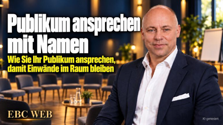 Publikum ansprechen mit Namen: Über die Köpfe hinweg. EBC Eller Business Consulting zeigt, wie Blickkontakt und Namen im Vortrag Einwände früh auffangen.