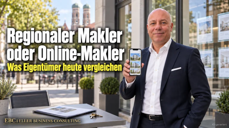 Regionaler Makler oder Online-Makler: Was Eigentümer heute vergleichen. EBC Eller Business Consulting vergleicht für Immobilienmakler Fixkosten, Exposé und Verkehrswert.