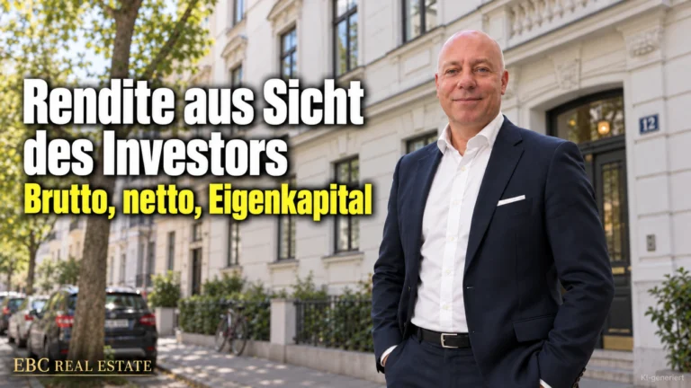Rendite aus Sicht des Investors: Brutto, netto, Eigenkapital. EBC Real Estate rechnet für das Immobilien Investment Kaufpreisfaktor, Jahresnettokaltmiete und Erwerbsnebenkosten.
