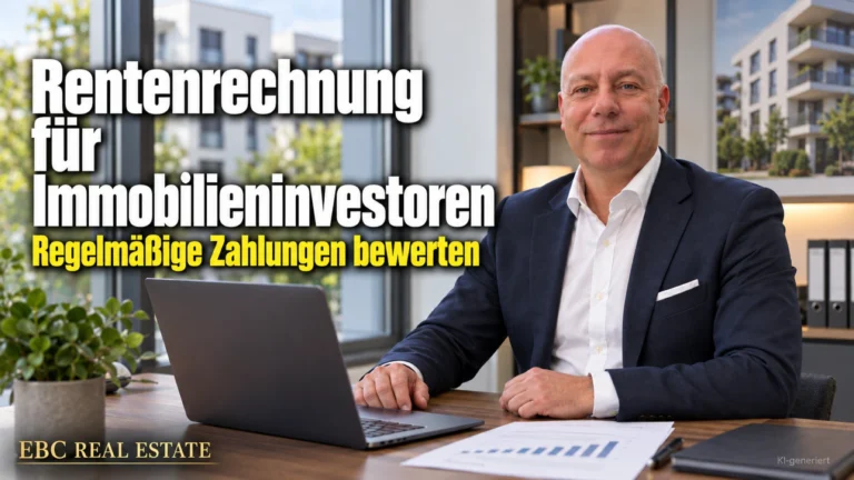 Rentenrechnung für Immobilieninvestoren: Regelmäßige Zahlungen bewerten. EBC Real Estate erklärt Investoren Rentenbarwert, Rentenendwert und Barwertfaktor.