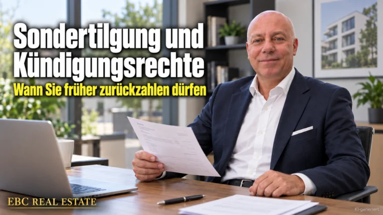 Sondertilgung und Kündigungsrechte: Wann Sie früher zurückzahlen dürfen. EBC Real Estate erklärt Investoren Sondertilgung, Zinsbindung und Vorfälligkeitsentschädigung im Annuitätendarlehen.