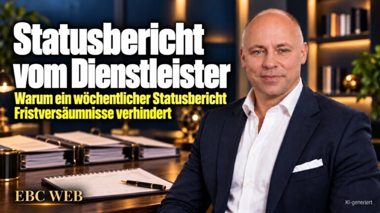 Statusbericht vom Dienstleister: Drei Vorgänge, eine verpasste Frist. EBC Eller Business Consulting erklärt im Recruitment, wie Statusbericht und Fristen externe Assistenz steuern.
