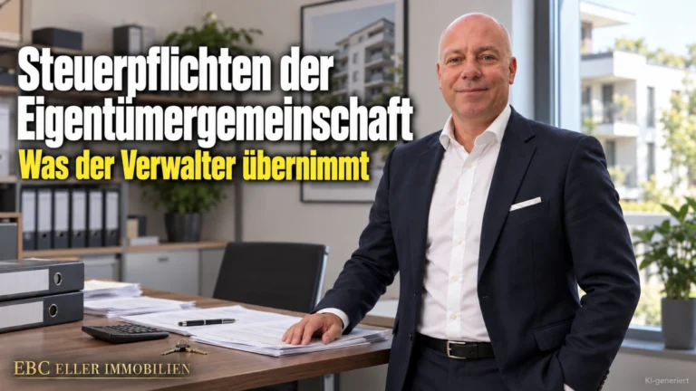 Steuerpflichten der Eigentümergemeinschaft: Was der Verwalter übernimmt. EBC Eller Immobilien erklärt Hausverwaltungen haushaltsnahe Dienstleistung und Aufbewahrungsfrist.
