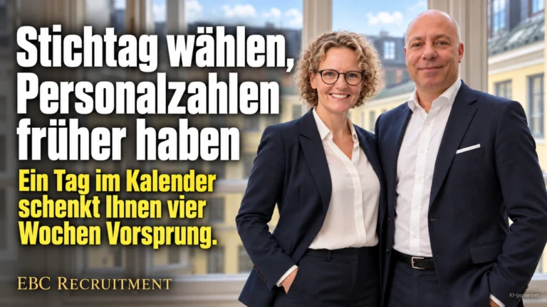 Stichtag wählen, Personalzahlen früher haben: Ein Tag im Kalender schenkt Ihnen vier Wochen Vorsprung. EBC Recruitment erklärt Stichtag und Fluktuation im Personalbericht.