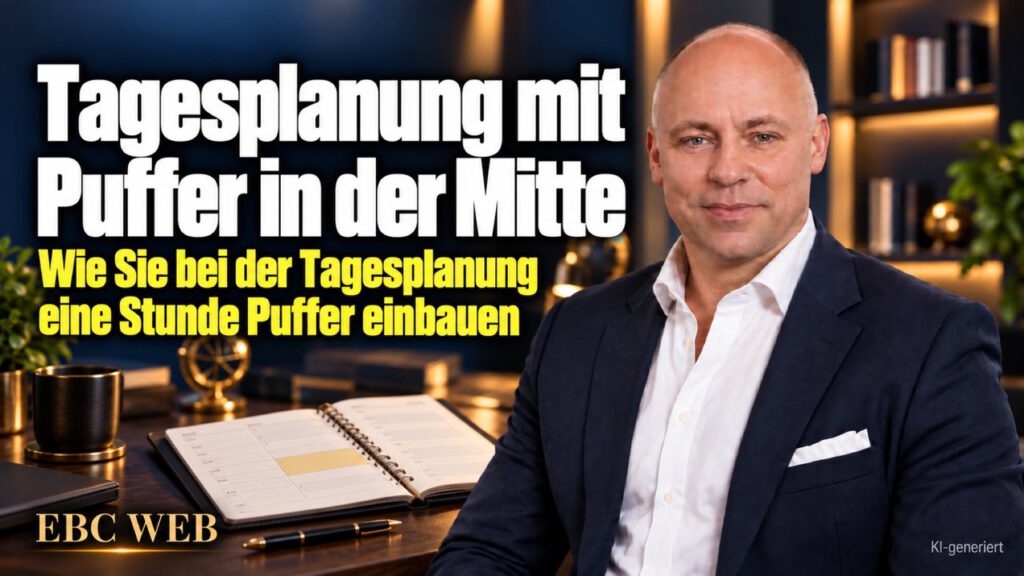 Tagesplanung mit Puffer in der Mitte: Um halb eins im falschen Termin. EBC Eller Business Consulting zeigt, wie Pufferzeit in der Terminplanung den Tag zusammenhält.