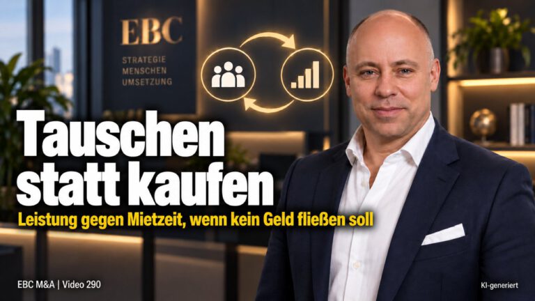 Tauschen statt kaufen: Leistung statt Geld. Zwei leere Hallen, zu wenig Geld. EBC M&A erklärt Tausch und Verrechnungsring beim Kauf einer Gewerbeimmobilie.