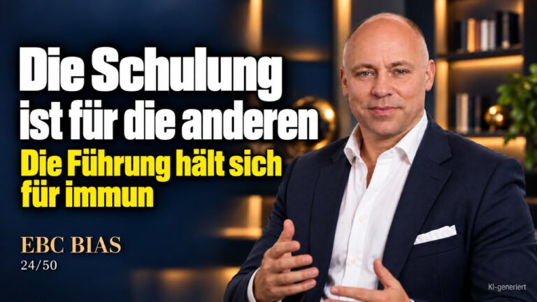 Third-Person-Effekt: Schulungen immer für andere. Das Logo auf der Brust. EBC Bias zeigt Führungskräften, warum Personalentwicklung auch bei ihnen selbst beginnt.