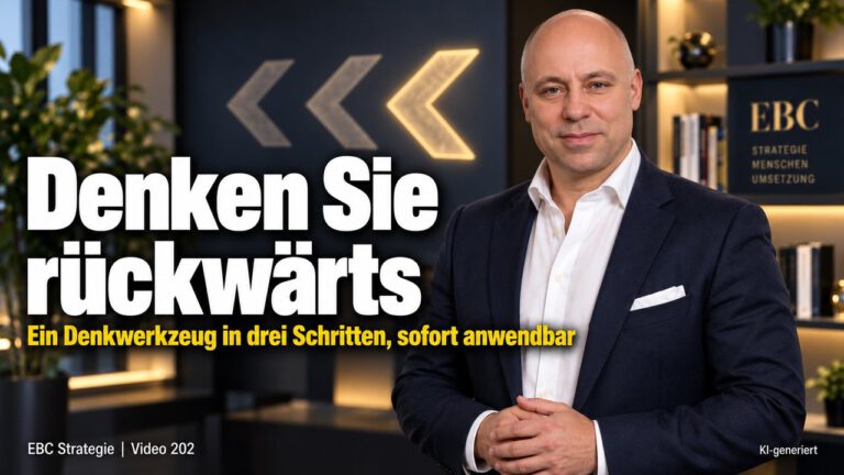 Umkehrdenken: Drei Schritte, ein Blatt. Die falsche Frage zuerst. EBC Strategie zeigt, wie Inversion Thinking und Premortem helfen, Ziele zu erreichen.