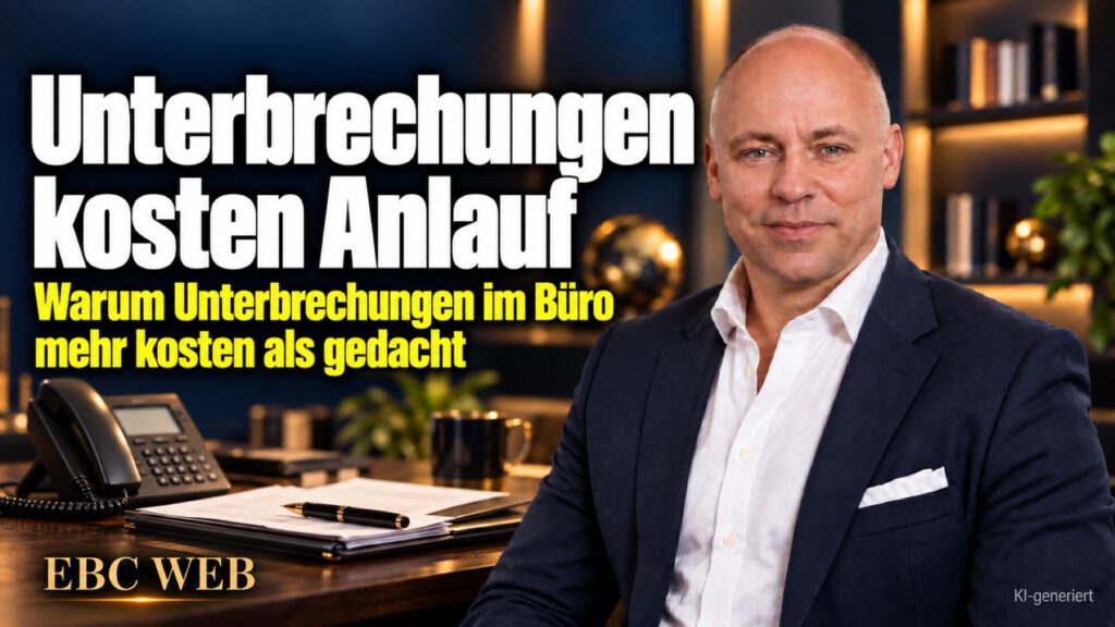 Unterbrechungen kosten Anlauf: Der Anruf mitten in der Akte. EBC Eller Business Consulting zeigt, wie Büroorganisation Konzentration und Produktivität schützt.