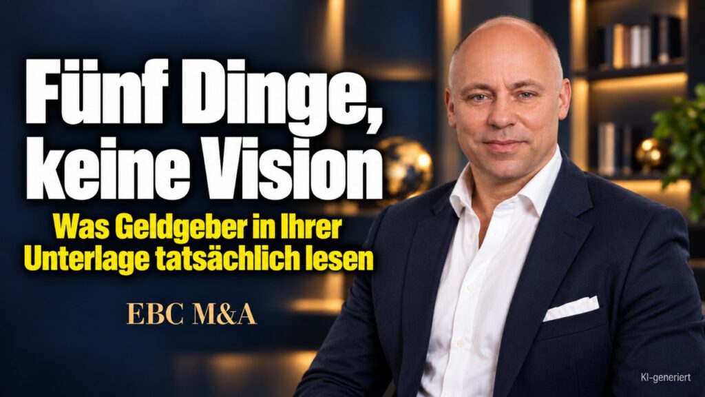 Finanzierung: Was Geldgeber wirklich lesen. Fünf Dinge, keine Vision. EBC M&A zeigt, welche Unterlagen Kapitalgeber beim Firmenkauf und Immobilienkauf prüfen.