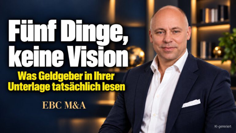 Finanzierung: Was Geldgeber wirklich lesen. Fünf Dinge, keine Vision. EBC M&A zeigt, welche Unterlagen Kapitalgeber beim Firmenkauf und Immobilienkauf prüfen.