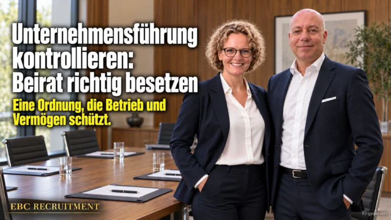 Unternehmensführung kontrollieren: Beirat richtig besetzen. Eine Ordnung, die Betrieb und Vermögen schützt. EBC Recruitment erklärt Corporate Governance und Unternehmensnachfolge.