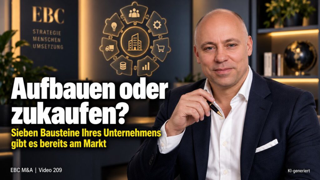 Unternehmenskauf: Bausteine kaufen statt aufbauen. Wachstum dauert zu lange. EBC M&A erklärt Kaufstrategie, Acquisition Wheel und Wachstum durch Zukauf, etwa beim Kauf einer Hausverwaltung.