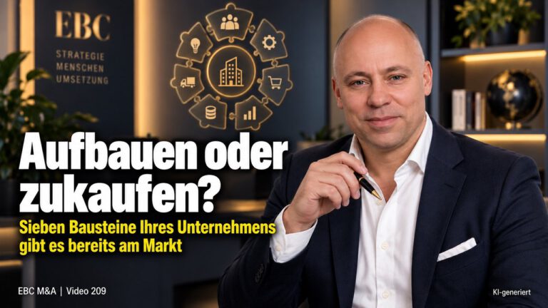 Unternehmenskauf: Bausteine kaufen statt aufbauen. Wachstum dauert zu lange. EBC M&A erklärt Kaufstrategie, Acquisition Wheel und Wachstum durch Zukauf, etwa beim Kauf einer Hausverwaltung.