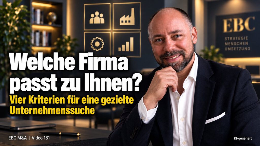 Unternehmenskauf: Welche Firma passt zu Ihnen? Die falsche erste Frage. EBC M&A entwickelt mit Käufern ein Suchprofil für Firmenkauf und Nachfolge als Teil der Kaufstrategie.