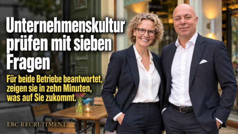 Unternehmenskultur prüfen mit sieben Fragen: Für beide Betriebe beantwortet, zeigen sie in zehn Minuten, was auf Sie zukommt. EBC Recruitment begleitet die Kulturintegration beim Firmenkauf.