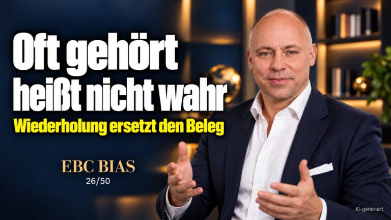 Verfügbarkeitskaskade: Wie Behauptungen Kultur werden. Oft gesagt, nie geprüft. EBC Bias zeigt Führungskräften, wie ungeprüfte Sätze die Unternehmenskultur prägen.