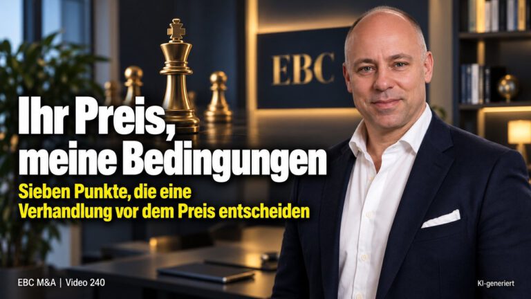 Verhandlung: Ihr Preis, meine Bedingungen. Neben dem Preis wird entschieden. EBC M&A erklärt, wie Earn-out und Bedingungen den Kaufpreis beim Unternehmensverkauf prägen.