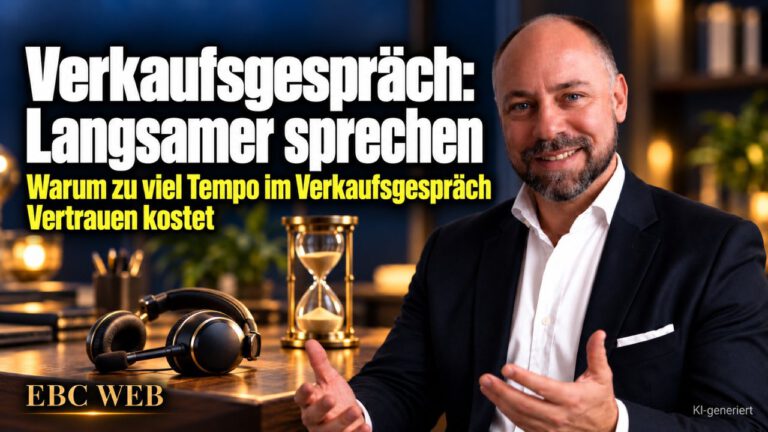Verkaufsgespräch: Langsamer sprechen. Viel zu sagen, wenig Zeit. EBC Eller Business Consulting erklärt, wie ruhiges Sprechtempo im Vertrieb Vertrauen schafft.