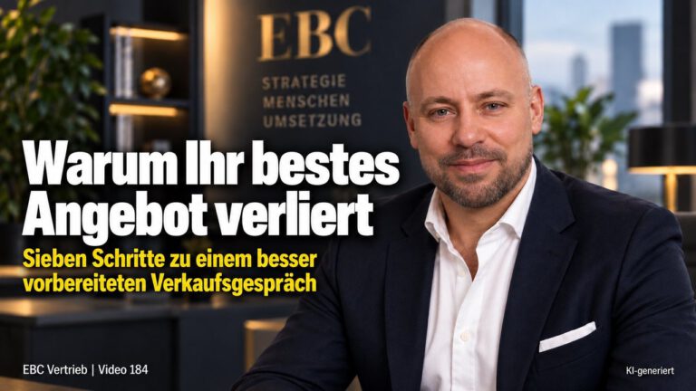 Verkaufsgespräch: Warum Ihr Angebot verliert. Das Angebot war gut. Trotzdem verloren. EBC Vertrieb erklärt, wie Bedarfsanalyse und Einwandbehandlung im Sales zum Abschluss führen.