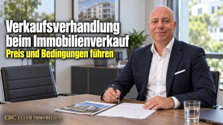 Verkaufsverhandlung beim Immobilienverkauf: Preis und Bedingungen führen. EBC Eller Immobilien erklärt Immobilienmaklern notarielle Beurkundung, Grunderwerbsteuer und Lastenübergang.