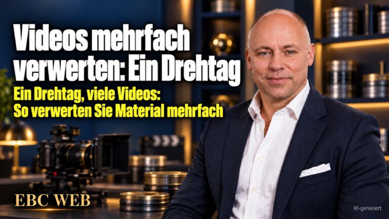 Videos mehrfach verwerten: Ein Drehtag. Ein Drehtag, ein Video. EBC Eller Business Consulting zeigt, wie aus einer Videoproduktion Kurzvideos und Podcast entstehen.