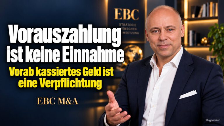 Vorauszahlung beim Firmenkauf: keine Einnahme. Geld vom Kunden vor dem Kauf. EBC M&A erklärt, wie Vorauszahlung bei Finanzierung und Kaufpreis zu behandeln ist.
