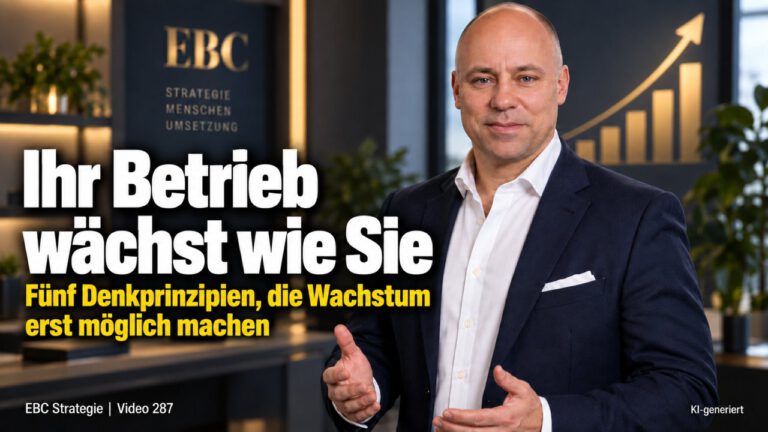 Wachstum: Ihr Betrieb wächst wie Sie. Drei Jahre an derselben Stelle. EBC Strategie zeigt Inhabern, wie Unternehmenszweck und Positionierung das Unternehmenswachstum lenken.
