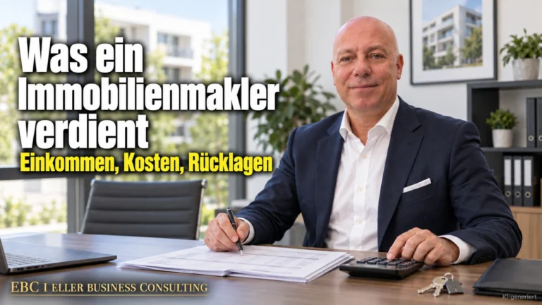 Was ein Immobilienmakler verdient: Einkommen, Kosten, Rücklagen. EBC Eller Business Consulting rechnet Maklerprovision, Fixkosten und Alleinauftrag gegeneinander auf.