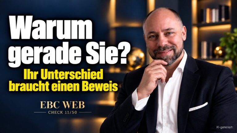 Webseite: der Satz, der unterscheidet. Drei Seiten, derselbe Text. EBC Eller Business Consulting erklärt, wie Positionierung und Alleinstellungsmerkmal auf der Webseite sichtbar werden.