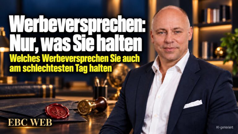 Werbeversprechen: Nur, was Sie halten. Große Worte, kein Vertrauen. EBC Eller Business Consulting zeigt, wie ein ehrliches Nutzenversprechen die Glaubwürdigkeit im Werbetext sichert.