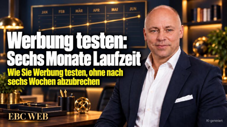 Werbung testen: Sechs Monate Laufzeit. Vier Anfänge in einem Jahr. EBC Eller Business Consulting erklärt, wie Kennzahlen und Abbruchkriterium die Werbewirkung prüfbar machen.