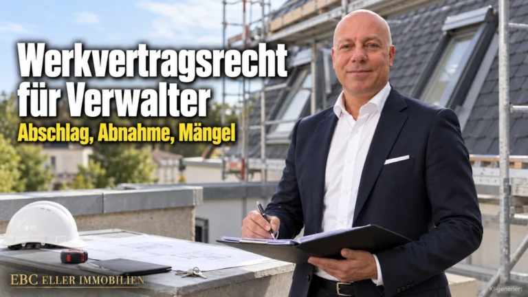 Werkvertragsrecht für Verwalter: Abschlag, Abnahme, Mängel. EBC Eller Immobilien erklärt Hausverwaltungen Abschlagszahlung, Gewährleistungseinbehalt und VOB/B.