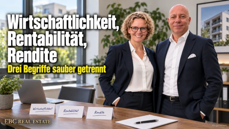 Wirtschaftlichkeit, Rentabilität, Rendite: Drei Begriffe sauber getrennt. EBC Real Estate erklärt für das Immobilien Investment Umsatzrendite, Liquidität und internen Zinsfuß.
