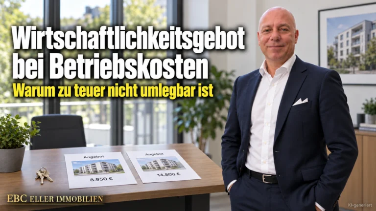 Wirtschaftlichkeitsgebot bei Betriebskosten: Warum zu teuer nicht umlegbar ist. EBC Eller Immobilien erklärt Hausverwaltungen Belegeinsicht, Werkvertrag und Vorauszahlung.