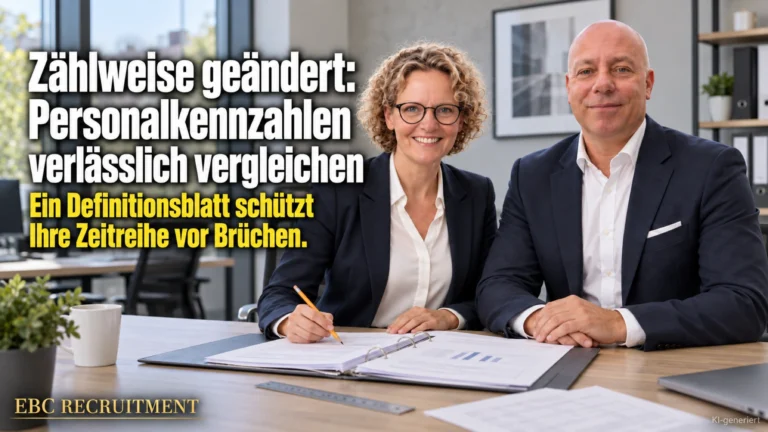 Zählweise geändert: Personalkennzahlen verlässlich vergleichen. Ein Definitionsblatt schützt Ihre Zeitreihe vor Brüchen. EBC Recruitment zeigt das am Beispiel der Teilzeitquote.