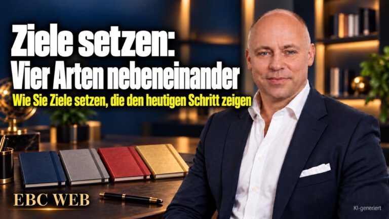 Ziele setzen: Vier Arten nebeneinander. Das Ziel an der Wand. EBC Eller Business Consulting unterscheidet Ergebnisziel, Handlungsziel und weitere Zielarten für Ihre Jahresplanung.